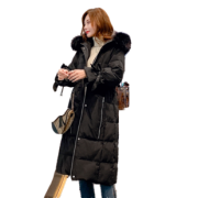 总布 过膝长款韩版连帽大毛领90羽绒服 券后249元包邮
