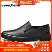 固特异 头层牛皮 男士一脚蹬乐福鞋 英伦休闲皮鞋