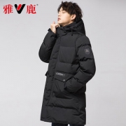 雅鹿 男士加厚中长款 连帽棉服