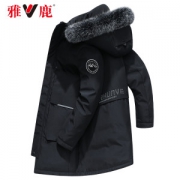 雅鹿 男士加厚中长款 狐狸毛领羽绒服 90%白鸭绒