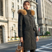 冰洁 2019新款 女中长款连帽毛领羽绒服