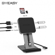 BYEASY 多功能带支架Type-C扩展坞（HDMI+SD/TF+3.5mm音频+87W PD+USB3.0*2） 159元包邮（需用券）