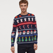 6日0点，商场同款：H&M 提花宽松圆领针织衫圣诞毛衣