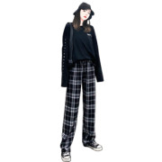 格子阔腿裤女裤子高腰直筒拖地裤 券后￥34.8