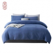 京东PLUS会员：京造 深蓝色 水洗暖绒 床上三件套1.2～1.35米床*3件
