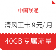 China unicom 中国联通 清风王卡 9元/月 29元包邮