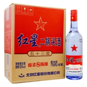 红星 白酒 蓝瓶二锅头 绵柔8陈酿 清香型 53度 750ml*6瓶 整箱装*2件