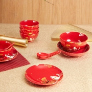 共禾京品 福猫鼠钱 新年骨瓷餐具 12件套 礼盒