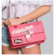 PINKO 品高 LOVE FABULOUS系列 女士编织边涂鸦燕子包