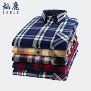 灿鹿 100%精梳棉 男春季款 方格长袖衬衫