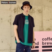 美特斯邦威 短袖衬衫 男纯色衬衫男