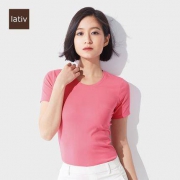 Lativ诚衣 35218 女士Pima棉罗纹圆领短袖
