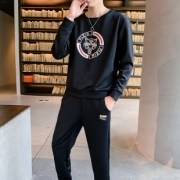 男士加绒卫衣长裤两件套连帽外套运