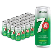 PLUS会员、限地区：七喜 7UP 低糖柠檬味 细长罐 汽水碳酸饮料 330ml*24罐*2件
