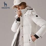 Hazzys哈吉斯女士羽绒服韩版长款黑白经典款气质秋冬装保暖外套潮