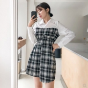 韩都衣舍 女士拼接长袖连衣裙