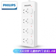 京东企业会员：PHILIPS 飞利浦 3421C 4孔位分控 插排插线板 1.8米