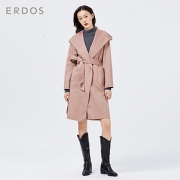 ERDOS E286K3021 女士连帽直筒中长款系带收腰双面羊绒大衣