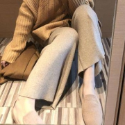 运费收割机：LAXJOY 朗悦 女款高腰针织休闲裤 杏色 均码