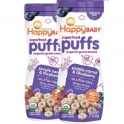 88VIP：HAPPYBABY 禧贝 宝宝有机泡芙 蓝莓紫胡萝卜 60g/罐*2 *2件 78元包邮（合39元/件）