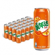 京东PLUS会员、限地区：Mirinda 美年达 橙味 细长罐 汽水碳酸饮料 330ml*24罐 *4件