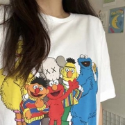 第二件0元 男女同款 芝麻街夏季卡通短袖T恤