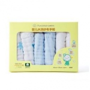 PurCotton 全棉时代 婴儿6层水洗纱布手帕 25*25cm 白色+蓝色+蓝色棉呦呦 6条装