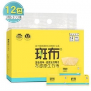 斑布 BABO 本色抽纸 BASE系列3层100抽12包 *5件