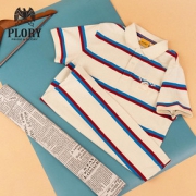 PLORY男士2020春夏新款舒适纯棉横纹刺绣青年短袖有领T恤男polo衫