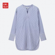 卖完下架：UNIQLO 优衣库 421517 女士优质长绒棉V领条纹长衬衫