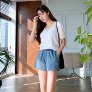 zcq 女士牛仔短裤 松紧腰款