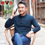 雅鹿中老年人长袖t恤男翻领爸爸装春季polo衫男士针织体恤衫上衣