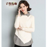 子牧棉麻 Z19QH001442 女款格子衬衫/针织衫 两件套