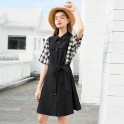 衣品天成 AWQ016 女士格纹拼接连衣裙