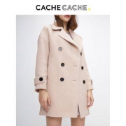 CacheCache 9817002841 女士复古双排扣毛呢大衣