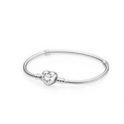 PANDORA 潘多拉 Moments 590727CZ 密镶心形扣蛇骨手链 17cm