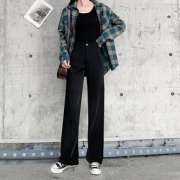 西装裤女直筒宽松黑色拖地休闲裤子女显瘦百搭春秋阔腿裤高腰垂感