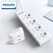 PHILIPS 飞利浦 多功能插座/插线板 4位分控1.8米+一转三转换器