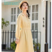 茵曼 F1801431 女士收腰A字摆长袖连衣裙
