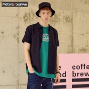 美特斯邦威 短袖衬衫 男纯色衬衫男