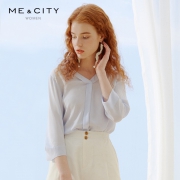 真丝ME&CITY 521752 V领七分袖真丝衬衫 299元