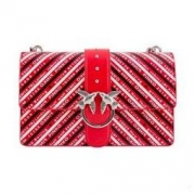 PINKO 品高 LOVE LOGOMANIA系列 女士条纹logo印花燕子包单肩斜挎包
