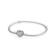 考拉海购黑卡会员： PANDORA 潘多拉 Moments 590727CZ 密镶心形扣蛇骨手链 17cm *3件