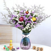 带花瓶，杰然花坊 勿忘我 混搭干花花束