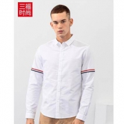 三福 399369 男士拼接织带长袖衬衫