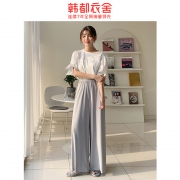 韩都衣舍2020夏新款女装拖地裤子宽松空气裤高腰休闲垂感阔腿裤婋 *4件 254.8元（合63.7元/件）