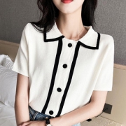 KsTl6n 女士Polo领冰丝针织上衣
