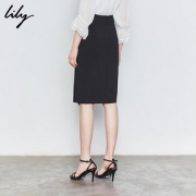 Lily2020春夏新款女装通勤黑色高腰显瘦中长包臀一步裙西装半身裙 *2件 500.2