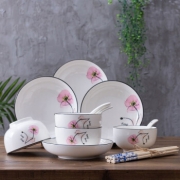 京东PLUS会员：應州東進 釉中彩北欧植物花卉碗盘碟套装  一朵芬芳粉色 16件套装 24.9元包邮（需用券）