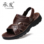 承发 u10321 头层牛皮男士凉鞋